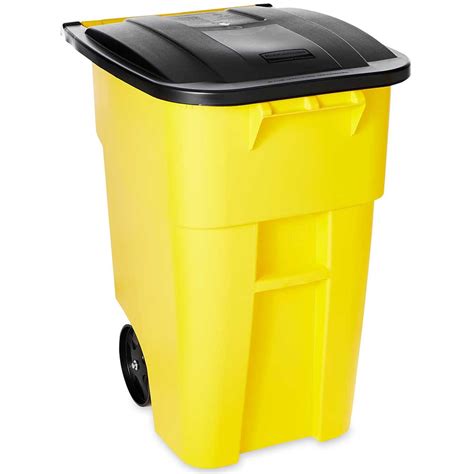 Yellow Rubbermaid Brute® 50-Gal Rollout Trash Can With Wheels & Lid