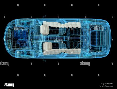 Technical 3d Illustration Of Suv Car With Xray Effect And Airbags