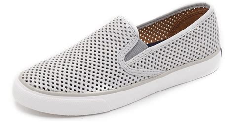 Lyst Sperry Top Sider Seaside Perforated Slip On Sneakers In Gray