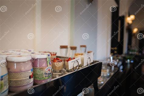 Luxury Breakfast Buffet With Organic Yogurt And Strawberry Parfaits In