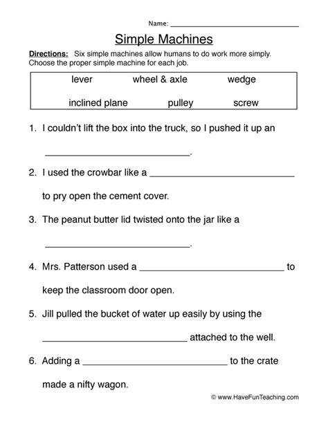 Simple Machines Fill In The Blanks Worksheet Have Fun Teaching Worksheets Library