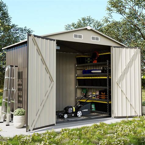 Sizzim 8 Ft W X 6 Ft D Gray Metal Storage Shed With Lockable Door And