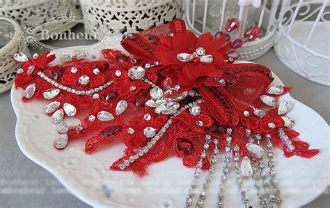 Buy Wholesale Vintage Tassel Crystal Bridal Hairwear Red Lace Flower