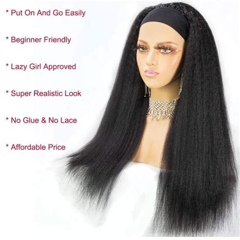 Yaki Headband Wig Human Hair Brazilian Kinky Straight Hair Wigs For Black Women