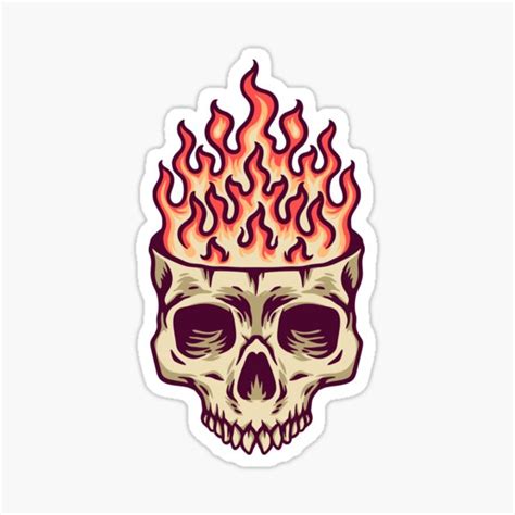 Skull And Fire Retro Illustration Sticker For Sale By Sabdatinta Redbubble