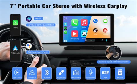 Camecho Portable Wireless Apple Carplay Android Auto Car Stereo With