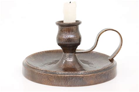 Farmhouse Hammered Copper Antique Craftsman Chamber Stick Candle Holder