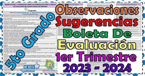 Observaciones y sugerencias para la boleta de evaluación del quinto