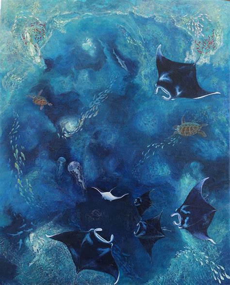 Manta Reef Original Painting Deep Impressions Underwater Art