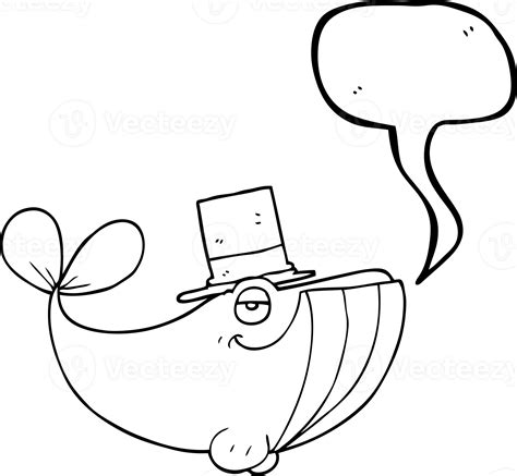 Drawn Speech Bubble Cartoon Whale Wearing Top Hat Png