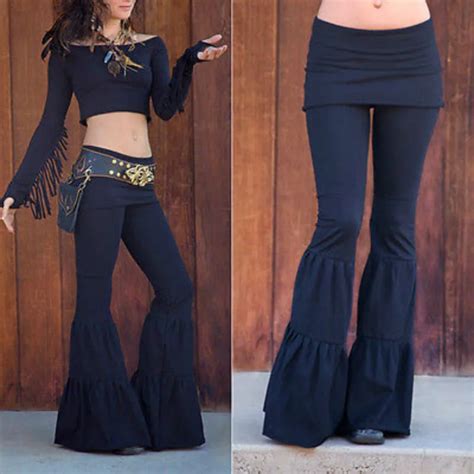 Sexy Women Stretch Flare Wide Leg Pants Boho Palazzo Hippie Lady Tie