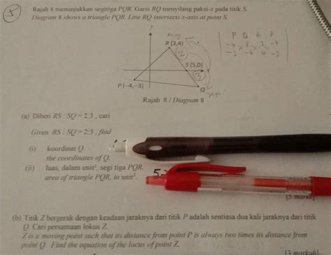 Solved Rajah Menunjukkan Segitiga Pqr Garis Rq Menyilang Paksi X