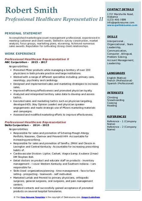 Professional Healthcare Representative Resume Samples Qwikresume