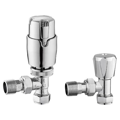 Astini Thermostatic Controlled Chrome Angled Radiator Valves Heating From Taps Uk