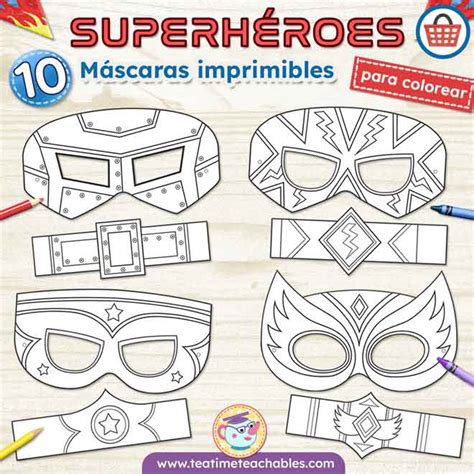 Máscaras de Superhéroes para imprimir con pulseras Tea Time Teachables