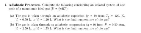 Solved 1. Adiabatic Processes. Compute the following | Chegg.com 