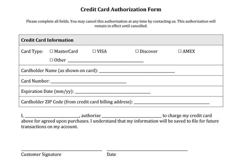 Credit Card Authorization Form Templates Download
