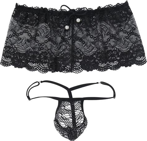 Abafip Men S Crossdresser Sissy Lingerie Low Waist Lace Mesh Sheer Mini