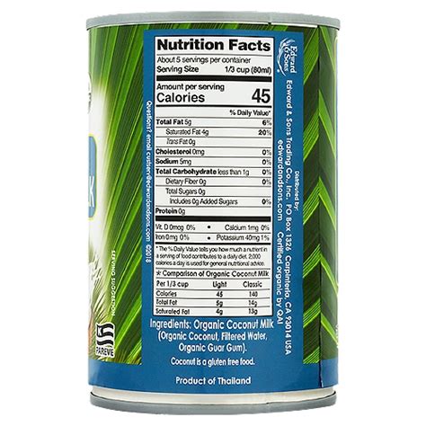 Organic Coconut Milk Nutrition Facts Home Alqu