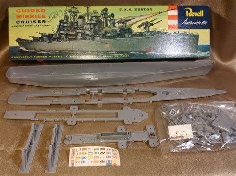 Vintage 1956 Revell Uss Boston Guided Missile Cruiser Model Kit Rare