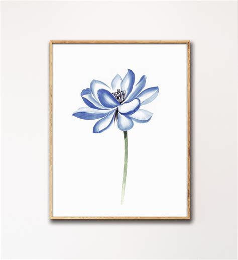 Watercolor Lotus Flower, Blue Wall Decor, Flower Wall Art, Blue Print ...