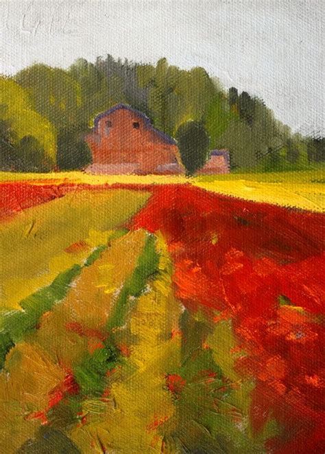 Tulip Field Landscape Oil Painting Country Barn Farm Red | Etsy | Oil ...