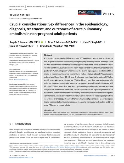 Pdf Crucial Considerations Sex Differences In The Epidemiology Diagnosis Treatment And