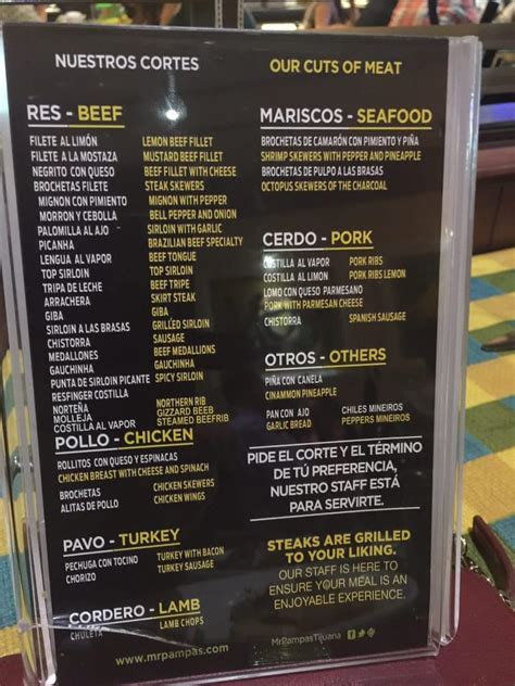 Carta Del Restaurante Mr Pampas Tijuana Tijuana Blvrd Gral Rodolfo