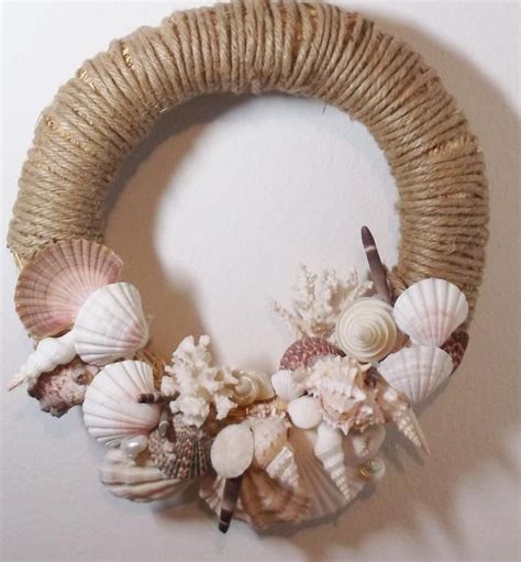 Large Wreath Rope Over Straw With Assorted Seashells Year Round