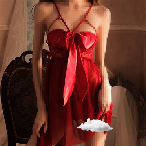 Sexy Women S Lace Bow Tie Nighties Lingerie Set Night Dress Gown Sleepwear Costume Shopee