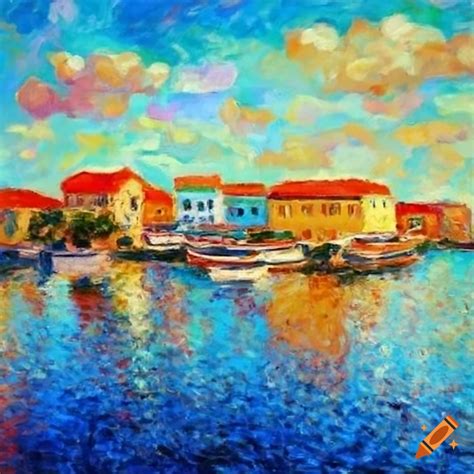 Impressionist Painting Of A Town Near The Sea