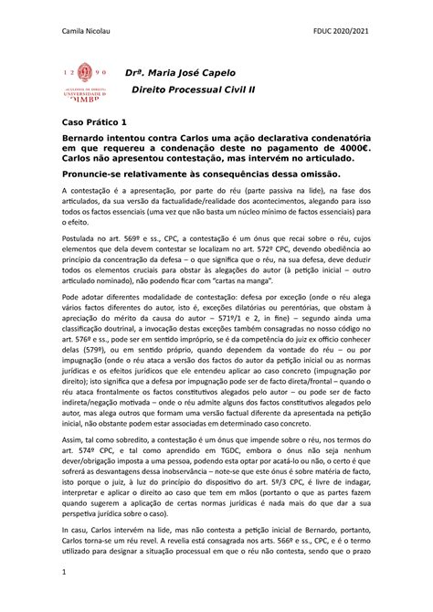 Casos Pr Ticos Direito Processual Civil Ii Dr Maria Jos Capelo