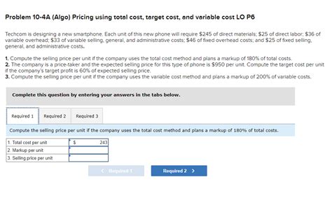 Solved Problem A Algo Pricing Using Total Cost Target Chegg