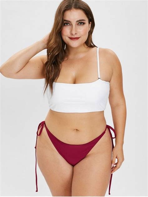 22 OFF HOT 2019 ZAFUL Lace Up Plus Size Bandeau Bikini Set In