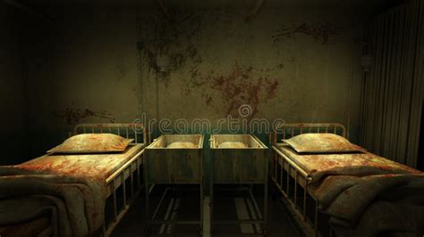 Horror And Creepy Ward Room In The Hospital 3d Rendering Stock