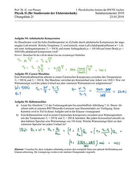 Physik 2 Übung 21 Prof Dr G von Plessen I Physikalisches Institut