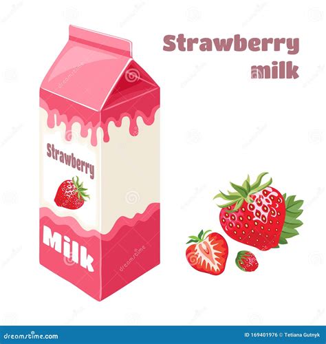 Strawberry Milk In Carton Box Isolated On White Background Vector