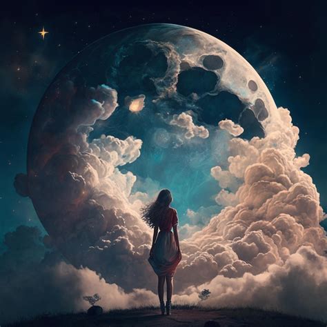 Premium Photo A Woman Stands In Front Of A Planet With The Moon In