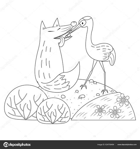 Wolf Crane Picture Story Book Aesops Fable Illustration Cute