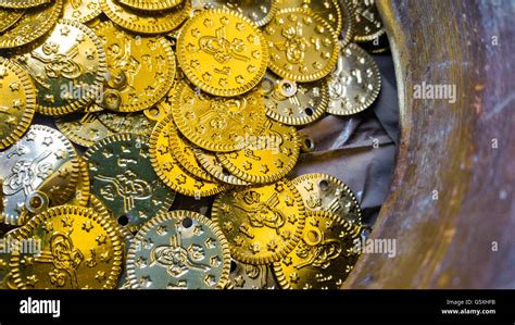 Fake Gold And Silver Coins Closeup Stock Photo Alamy