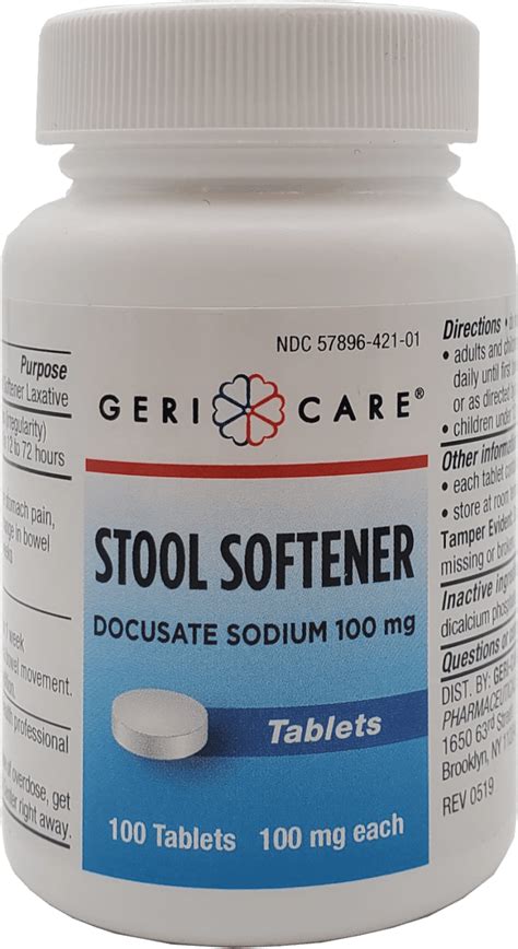 Gericare Generic Stool Softener Docusate Sodium Tablets 100mg Bottle