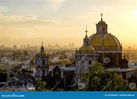 Scenic View at Basilica of Guadalupe with Mexico City Skyline Stock ...