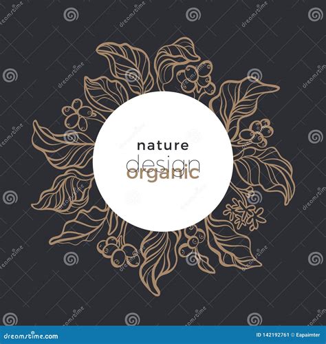 Vector Organic Symbol In Circle Nature Floral Bio Design Coffee Tree