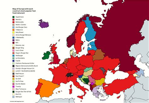 Map of Europe with most popular fast food resturants in each country ...