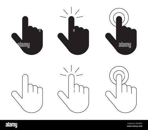 Hand Click Icons Set Clicking Pointer Hand Vector Symbols In Outline