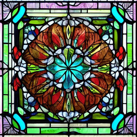 Stained Glass Window Square Magnolia Hyper Realistic Intricate Detail