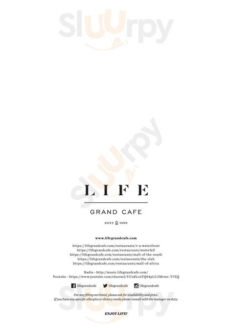 Life Grand Cafe Waterfront menù Cape Town Main Menu Sluurpy