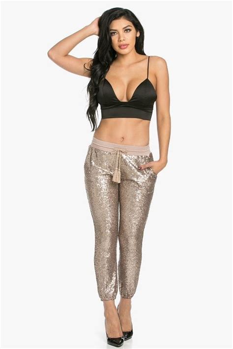 Rose Gold Sequins Joggers Evenuel Online Wholesale Sequin Jogger Rose Gold Sequin Fashion Sexy