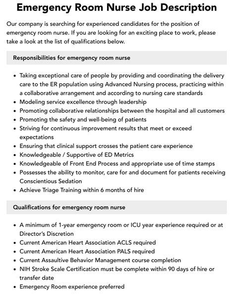 Emergency Room Nurse Job Description Velvet Jobs