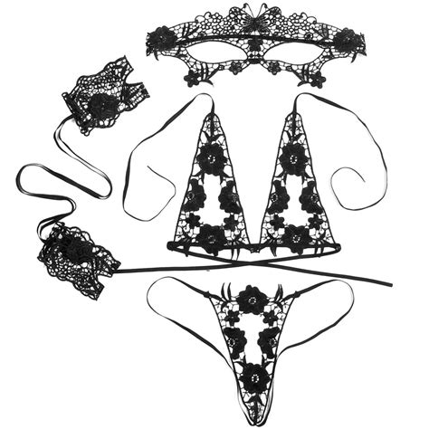 Pcs Set Women Sexy Underwear Lingerie Black Bra Open Crotch Lace Hot